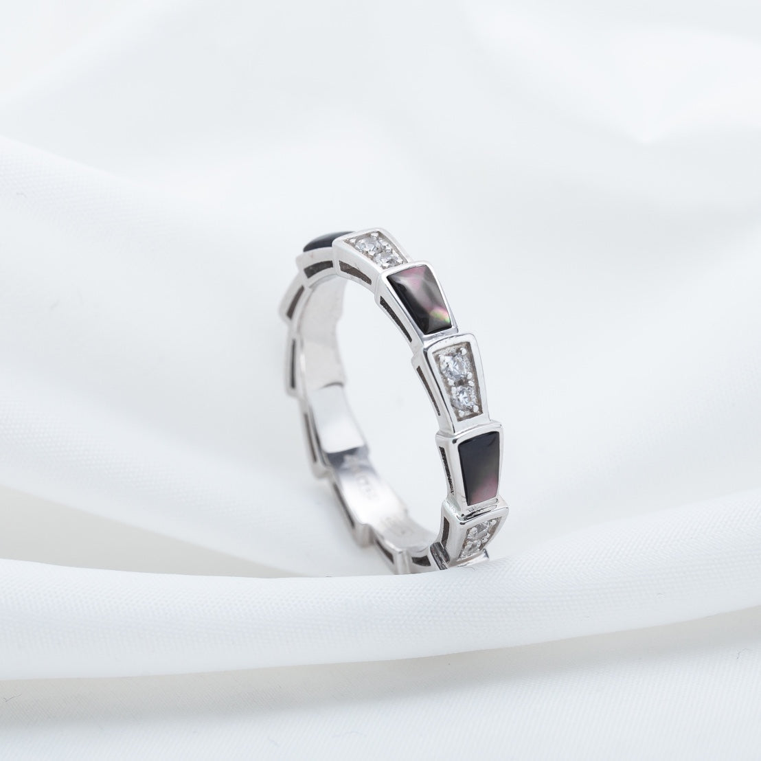 [✨ROSE💎]SERPENTI RING SILVER  DIAMOND BLACK MOP 3MM