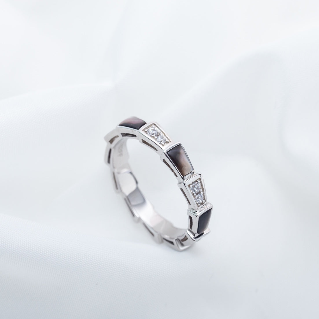 [✨ROSE💎]SERPENTI RING SILVER  DIAMOND BLACK MOP 3MM