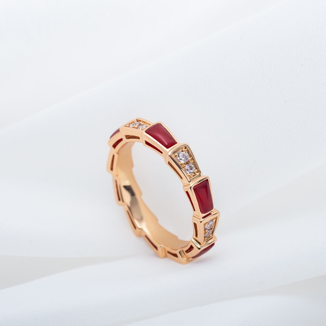 [✨ROSE💎]SERPENTI RING PINK GOLD CARNELIAN DIAMOND 3MM