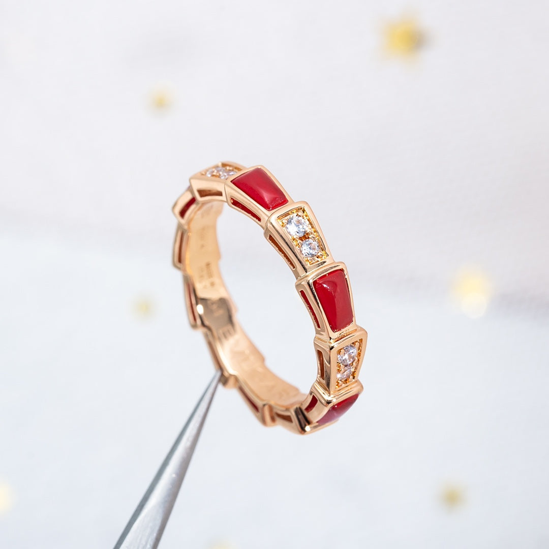 [✨ROSE💎]SERPENTI RING PINK GOLD CARNELIAN DIAMOND 3MM