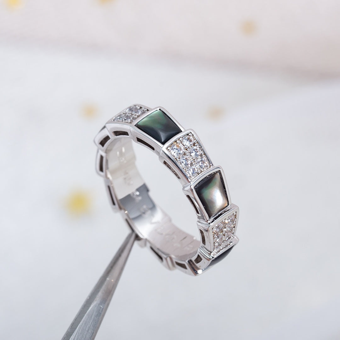 [✨ROSE💎]SERPENTI RING SILVER DIAMOND BLACK MOP 4MM