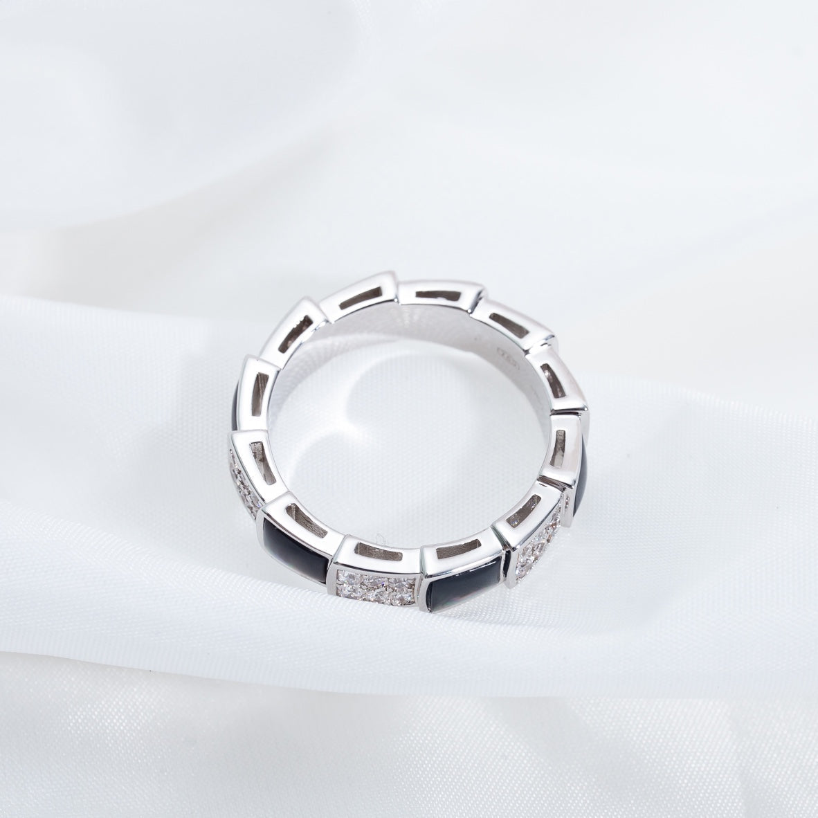 [✨ROSE💎]SERPENTI RING SILVER DIAMOND BLACK MOP 4MM