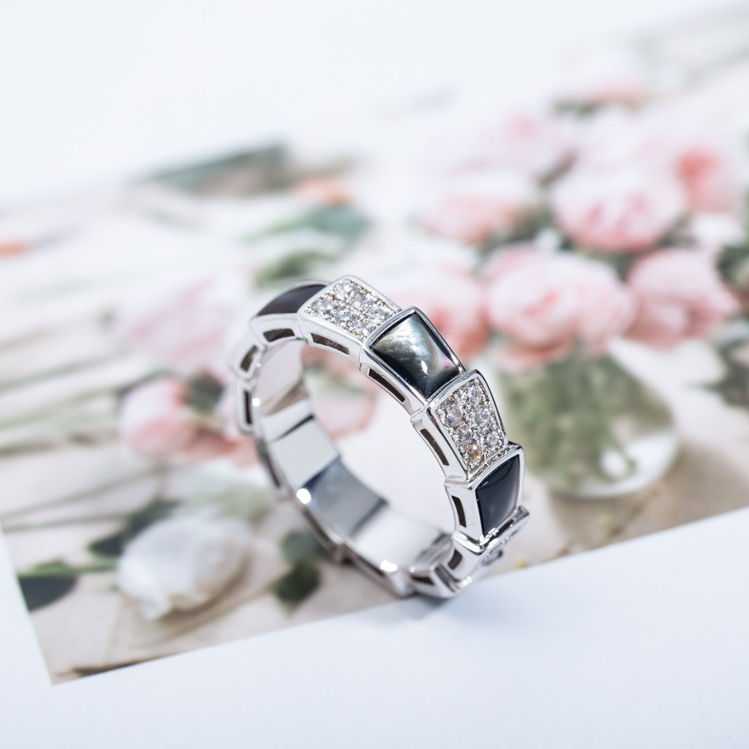 [✨ROSE💎]SERPENTI RING SILVER DIAMOND BLACK MOP 4MM