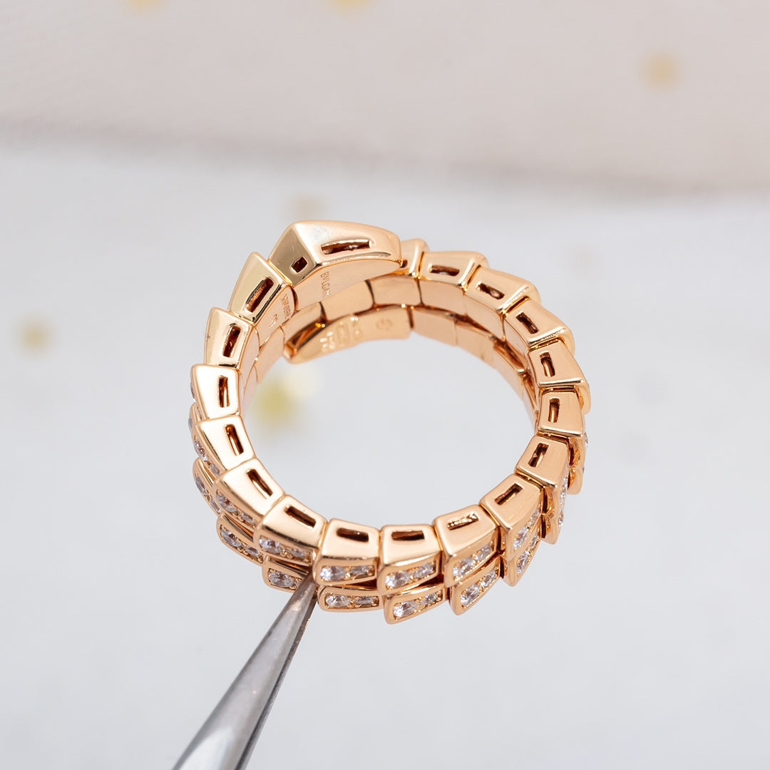 [✨ROSE💎]SERPENTI RING PINK GOLD DIAMOND DOUBLE ROW