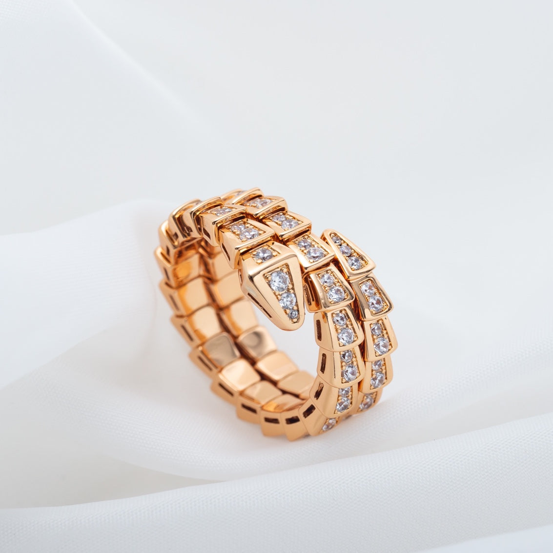 [✨ROSE💎]SERPENTI RING PINK GOLD DIAMOND DOUBLE ROW