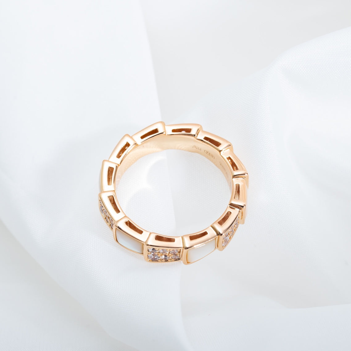 [✨ROSE💎]SERPENTI RING PINK GOLD MOP DIAMOND PAVED 4MM