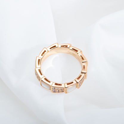 [✨ROSE💎]SERPENTI RING PINK GOLD MOP DIAMOND PAVED 4MM