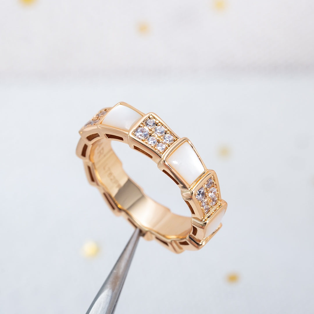 [✨ROSE💎]SERPENTI RING PINK GOLD MOP DIAMOND PAVED 4MM