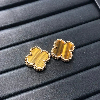 [✨ROSE💎]CLOVER MEDIUM 1 MOTIFS TIGER EYE EARRINGS