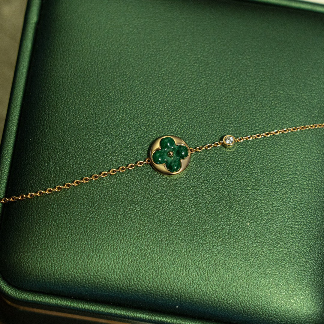 [✨ROSE💎]SUN MALACHITE 1 DIAMOND PINK GOLD BRACELET