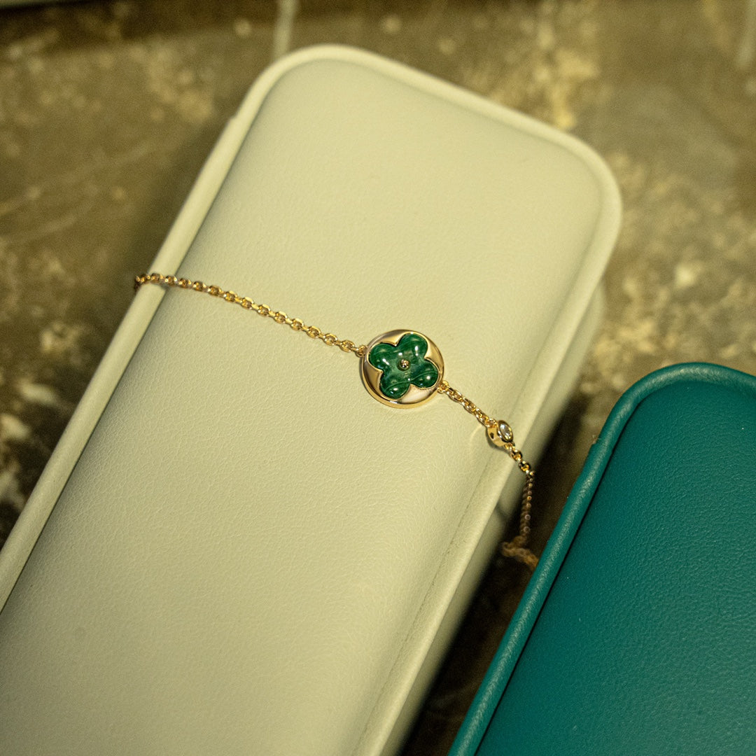 [✨ROSE💎]SUN MALACHITE 1 DIAMOND PINK GOLD BRACELET