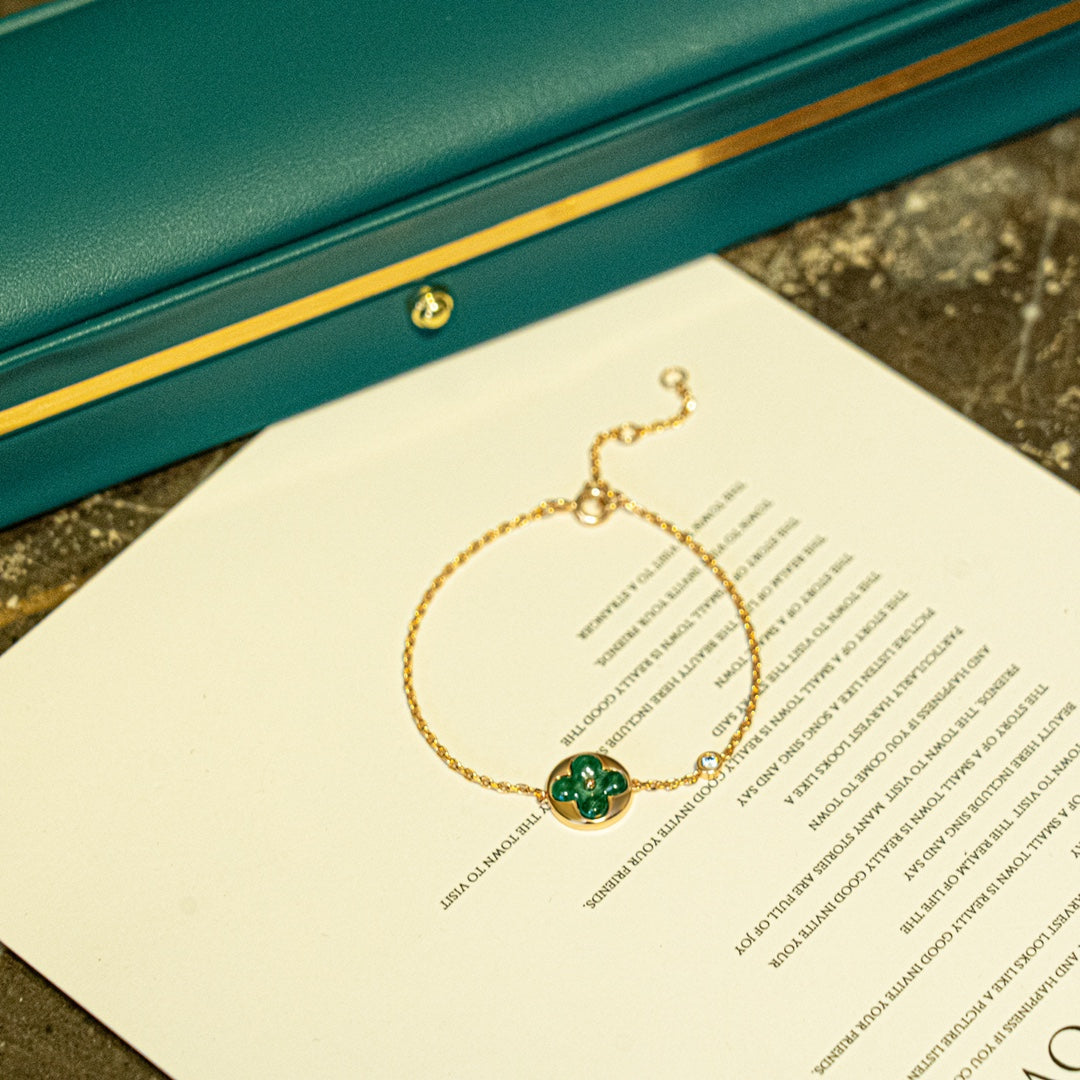 [✨ROSE💎]SUN MALACHITE 1 DIAMOND PINK GOLD BRACELET