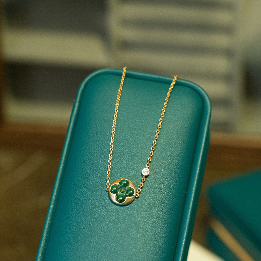 [✨ROSE💎]SUN MALACHITE 1 DIAMOND PINK GOLD BRACELET