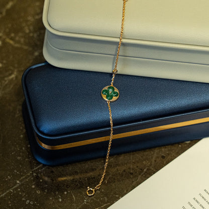 [✨ROSE💎]SUN MALACHITE 1 DIAMOND PINK GOLD BRACELET
