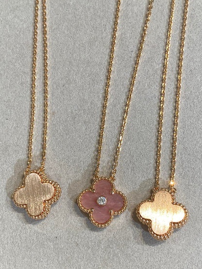 [✨ROSE💎]CLOVER 15MM DIAMOND RHODONITE NECKLACE