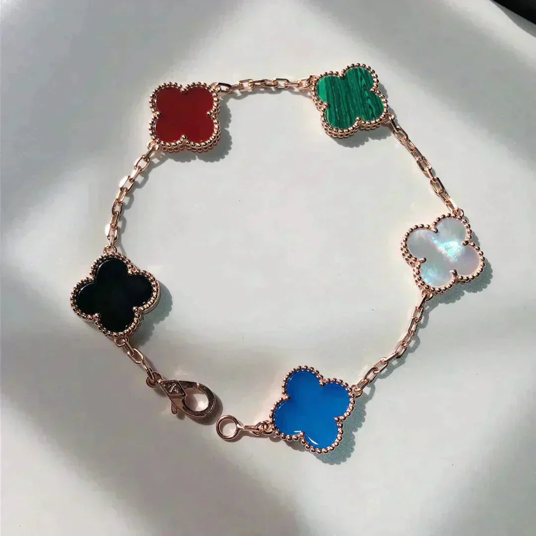 [✨ROSE💎]CLOVER 5 MOTIFS MULTICOLOR BRACELET