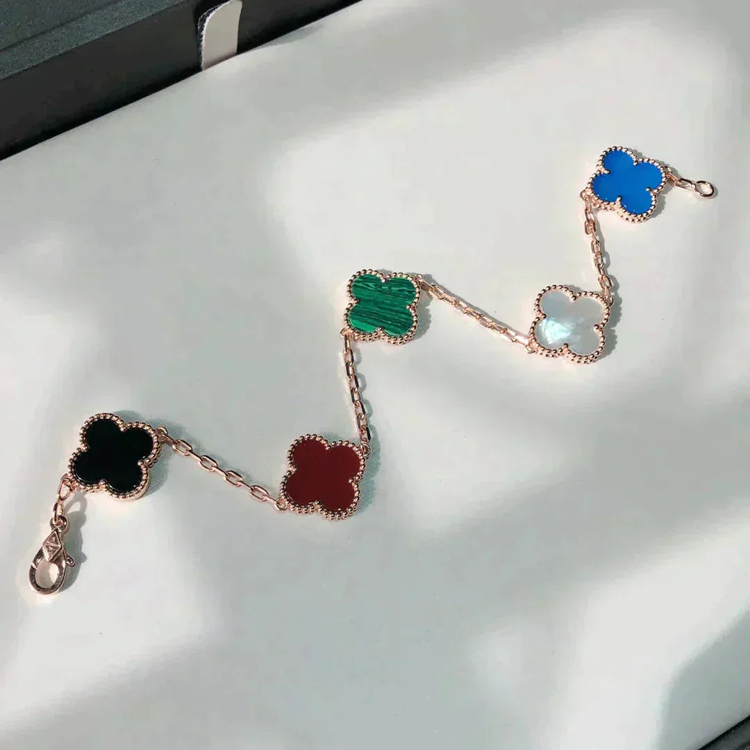 [✨ROSE💎]CLOVER 5 MOTIFS MULTICOLOR BRACELET