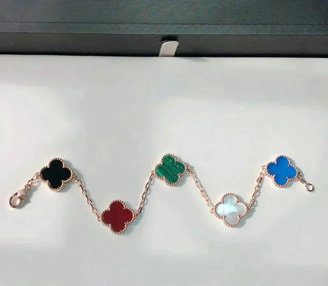 [✨ROSE💎]CLOVER 5 MOTIFS MULTICOLOR BRACELET