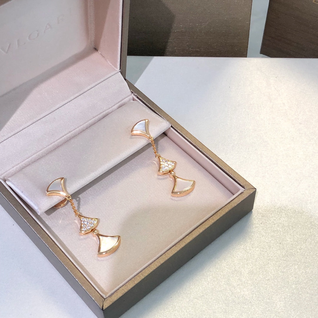 [✨ROSE💎]DREAM EARRINGS 3 MOTIFS DIAMOND MOP PINK GOLD