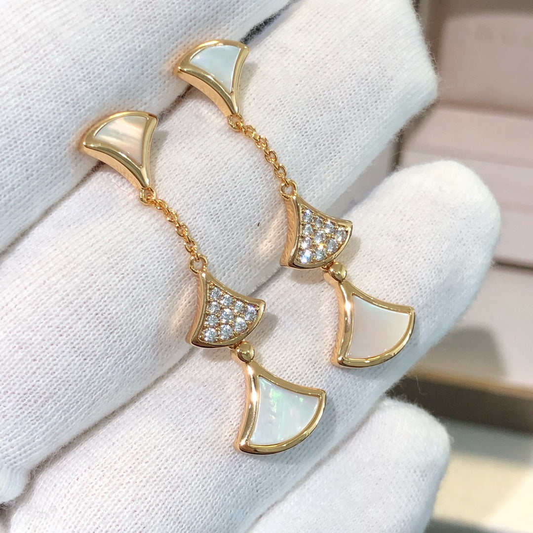 [✨ROSE💎]DREAM EARRINGS 3 MOTIFS DIAMOND MOP PINK GOLD