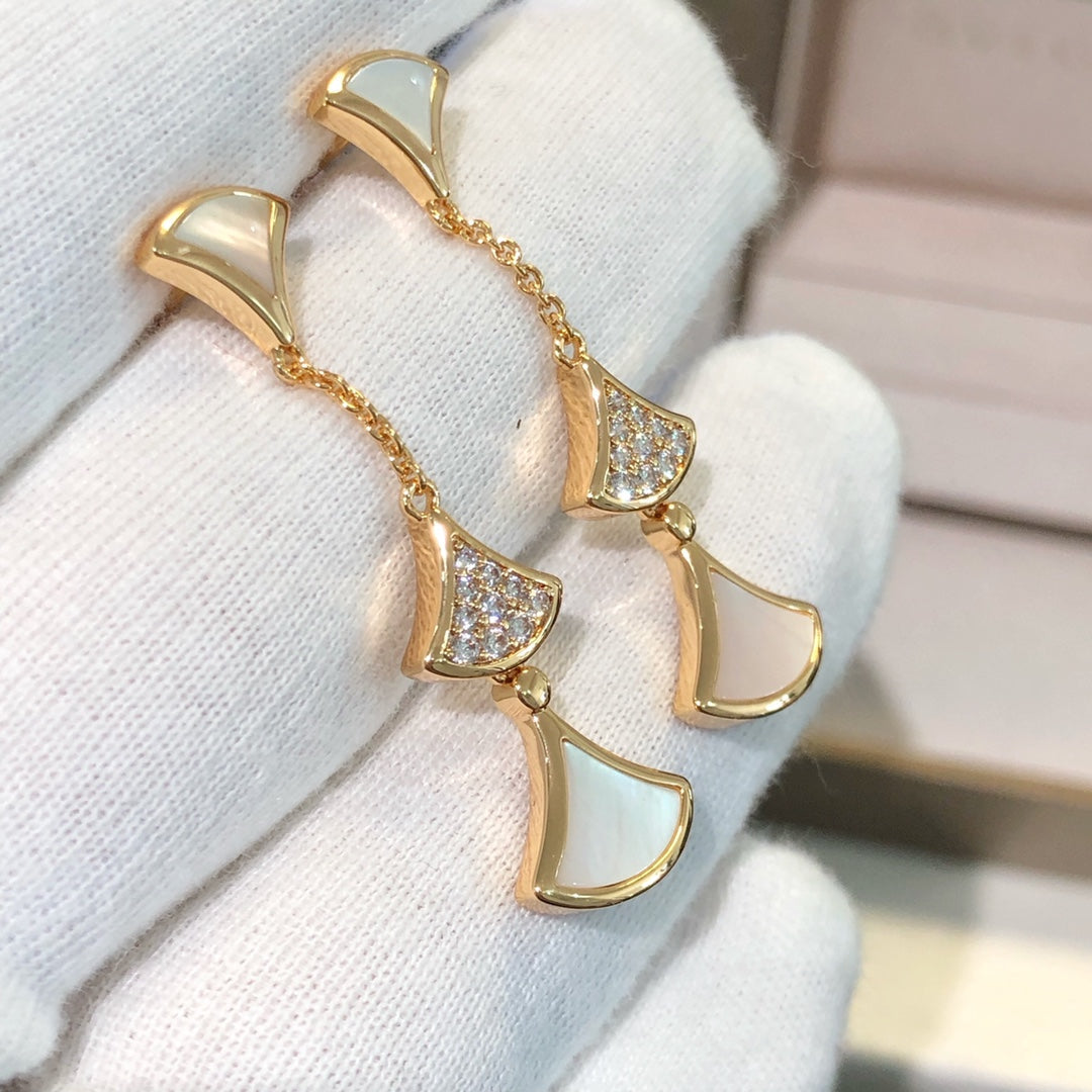 [✨ROSE💎]DREAM EARRINGS 3 MOTIFS DIAMOND MOP PINK GOLD
