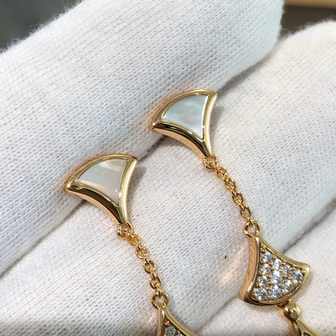[✨ROSE💎]DREAM EARRINGS 3 MOTIFS DIAMOND MOP PINK GOLD