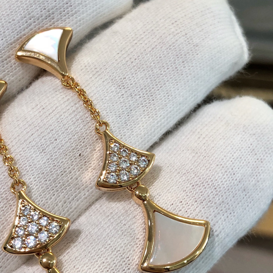 [✨ROSE💎]DREAM EARRINGS 3 MOTIFS DIAMOND MOP PINK GOLD