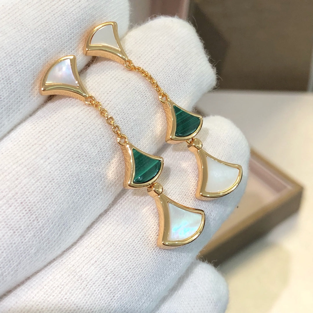 [✨ROSE💎]DREAM EARRINGS 3 MOTIFS MALACHITE MOP PINK GOLD