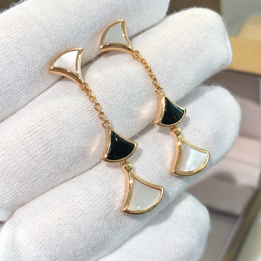 [✨ROSE💎]DREAM EARRINGS 3 MOTIFS ONYX MOP PINK GOLD