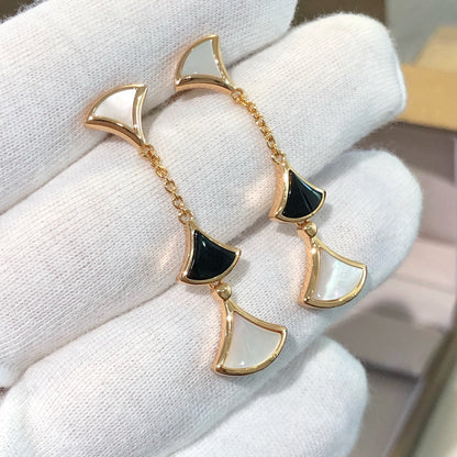 [✨ROSE💎]DREAM EARRINGS 3 MOTIFS ONYX MOP PINK GOLD