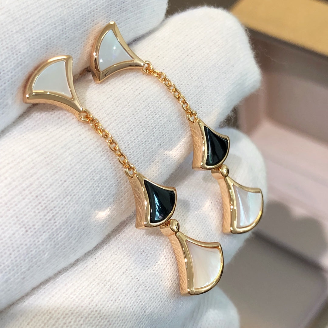 [✨ROSE💎]DREAM EARRINGS 3 MOTIFS ONYX MOP PINK GOLD