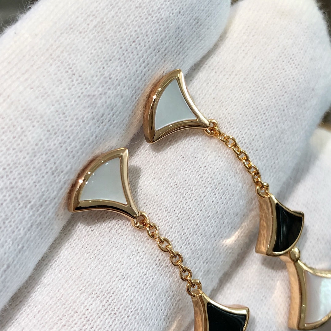 [✨ROSE💎]DREAM EARRINGS 3 MOTIFS ONYX MOP PINK GOLD
