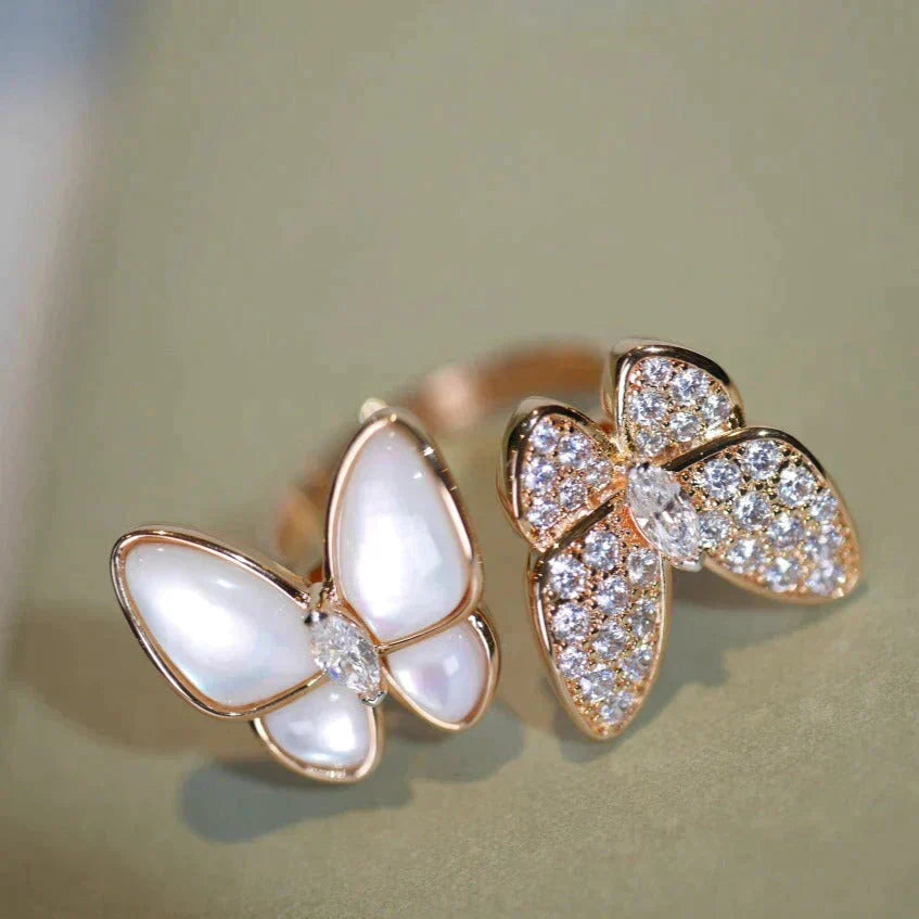 [✨ROSE💎]TWIN BUTTERFLY DIAMOND MOP RING