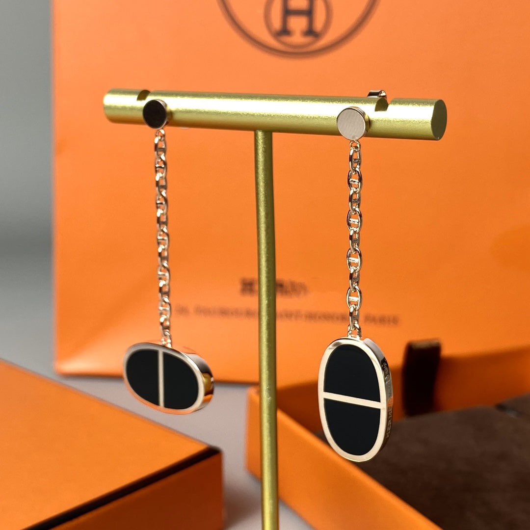 [✨ROSE💎]CHAINE VERSO BLACK CERAMIC EARRINGS