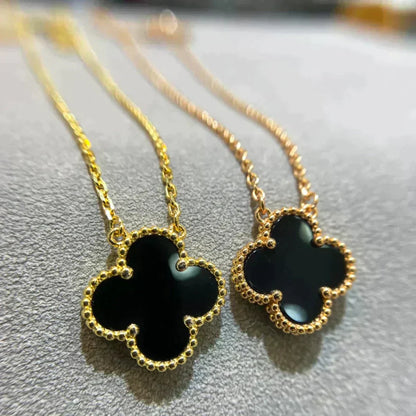 [✨ROSE💎]CLOVER 15MM BLACK ONYX SINGLE FLOWER NECKLACE