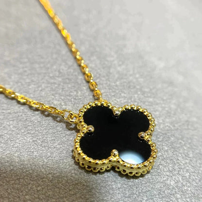 [✨ROSE💎]CLOVER 15MM BLACK ONYX SINGLE FLOWER NECKLACE