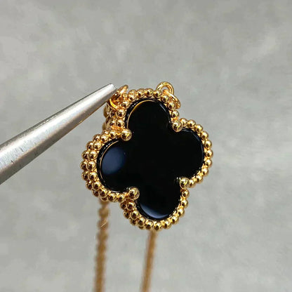 [✨ROSE💎]CLOVER 15MM BLACK ONYX SINGLE FLOWER NECKLACE
