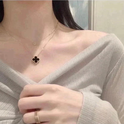 [✨ROSE💎]CLOVER 15MM BLACK ONYX SINGLE FLOWER NECKLACE