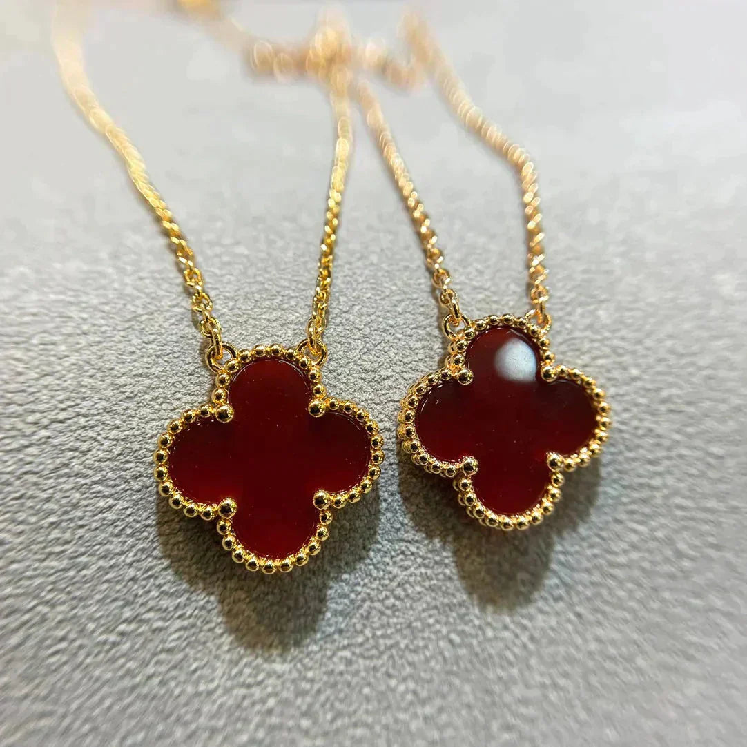 [✨ROSE💎]CLOVER 15MM CARNELIAN SINGLE FLOWER NECKLACE