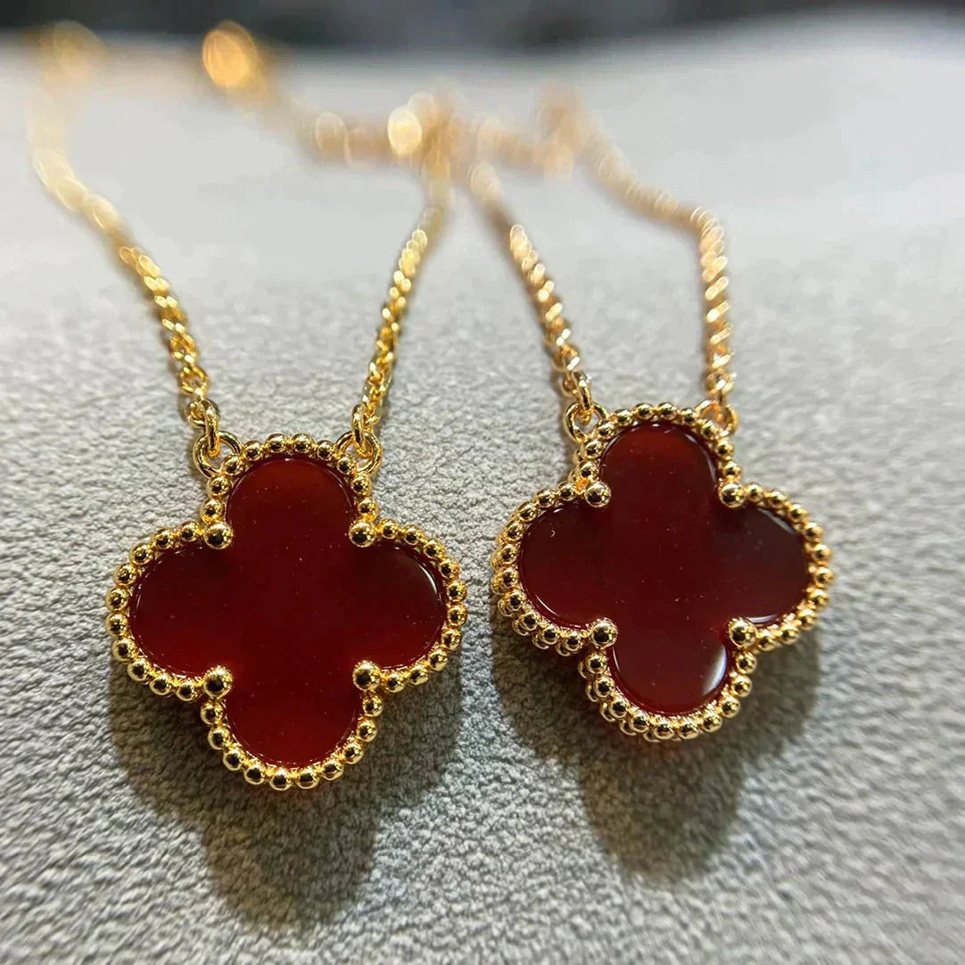 [✨ROSE💎]CLOVER 15MM CARNELIAN SINGLE FLOWER NECKLACE