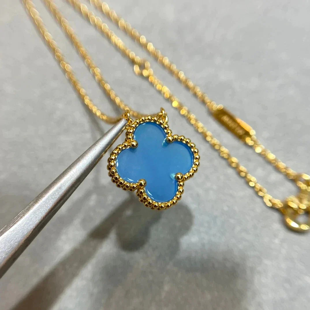 [✨ROSE💎]CLOVER 15MM BLUE AGATE NECKLACE