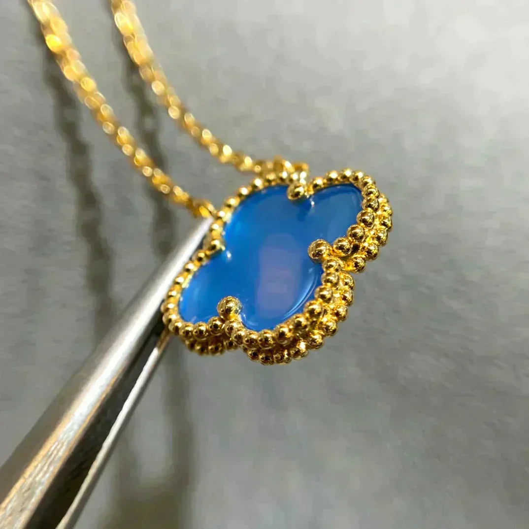 [✨ROSE💎]CLOVER 15MM BLUE AGATE NECKLACE