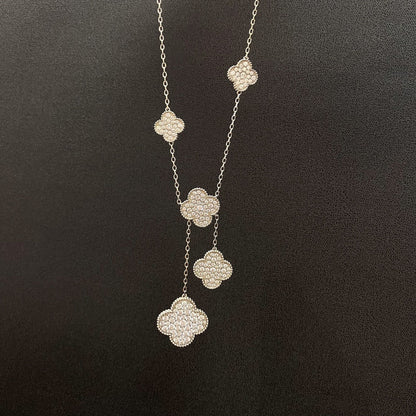 [✨ROSE💎]CLOVER 5 MOTIFS SILVER DIAMONDS NECKLACE