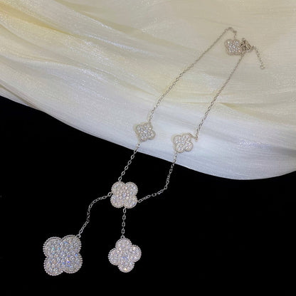 [✨ROSE💎]CLOVER 5 MOTIFS SILVER DIAMONDS NECKLACE