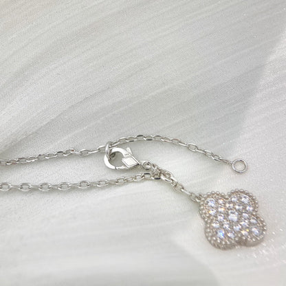 [✨ROSE💎]CLOVER 5 MOTIFS SILVER DIAMONDS NECKLACE