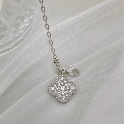 [✨ROSE💎]CLOVER 5 MOTIFS SILVER DIAMONDS NECKLACE
