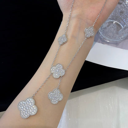 [✨ROSE💎]CLOVER 5 MOTIFS SILVER DIAMONDS NECKLACE