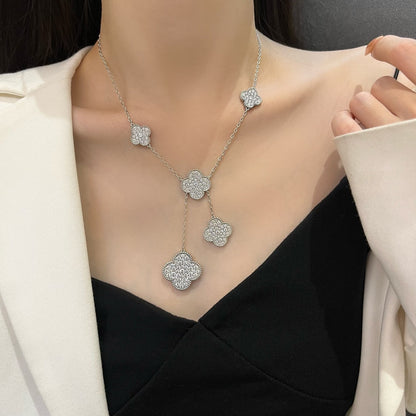 [✨ROSE💎]CLOVER 5 MOTIFS SILVER DIAMONDS NECKLACE