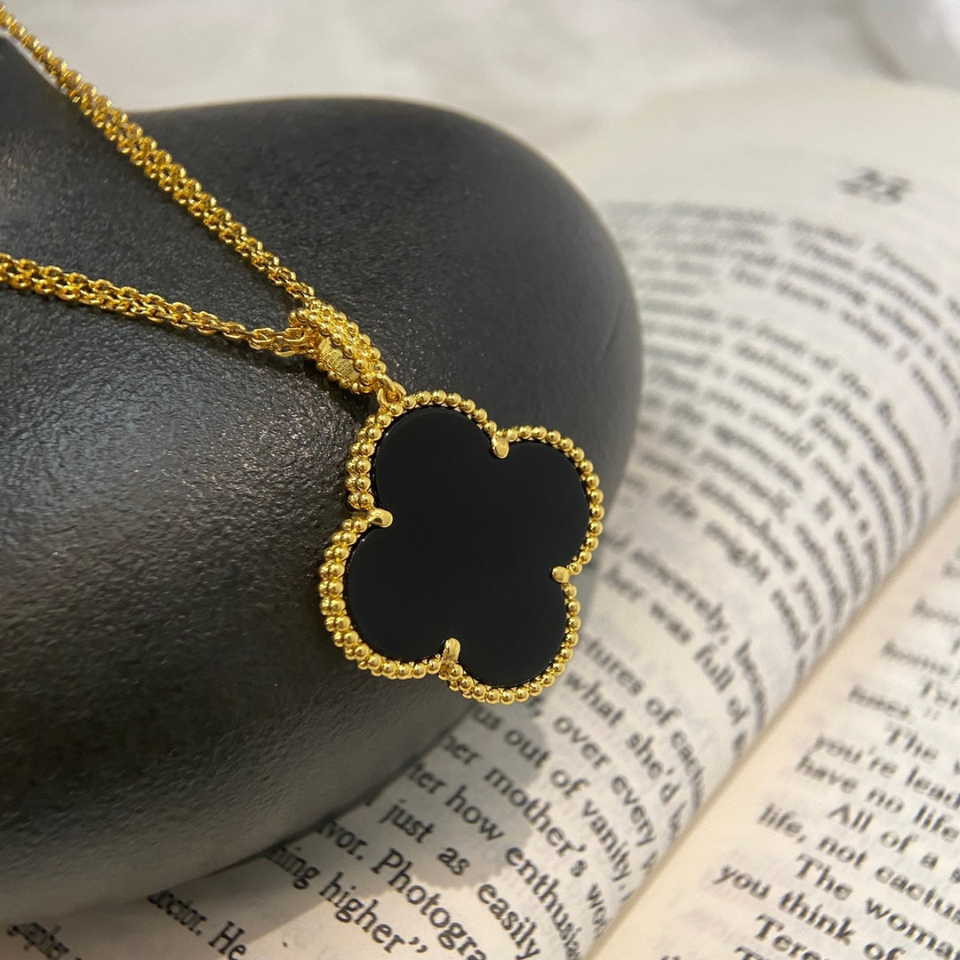 [✨ROSE💎]CLOVER 25MM NECKLACE GOLD ONYX