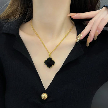 [✨ROSE💎]CLOVER 25MM NECKLACE GOLD ONYX